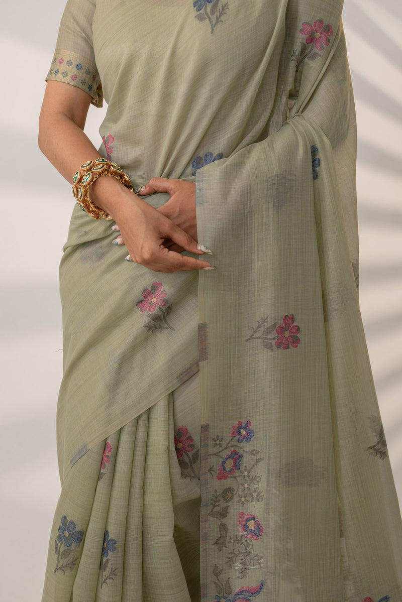 Lavanya Cotton Pistachio Saree