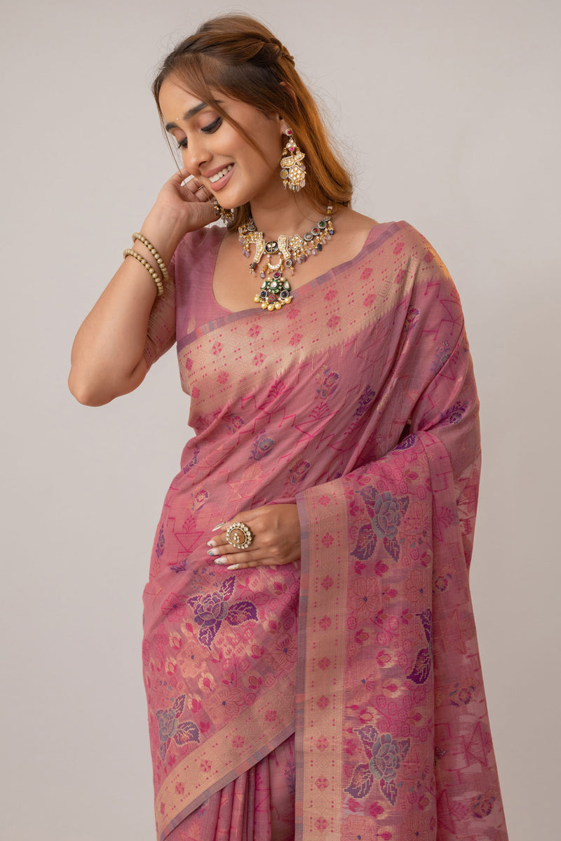 Juhi Cotton Pink Saree