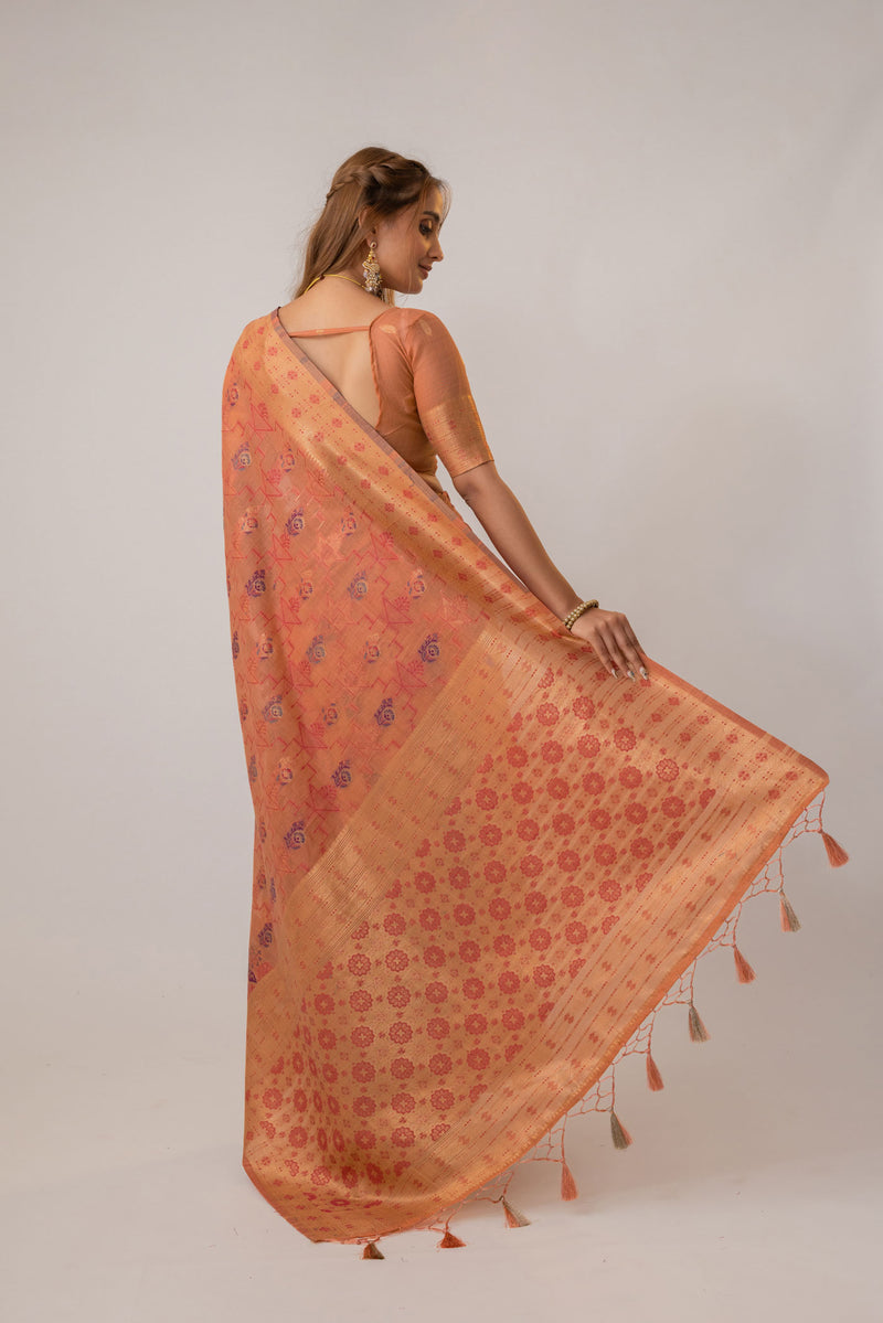 Juhi Cotton Peach Saree