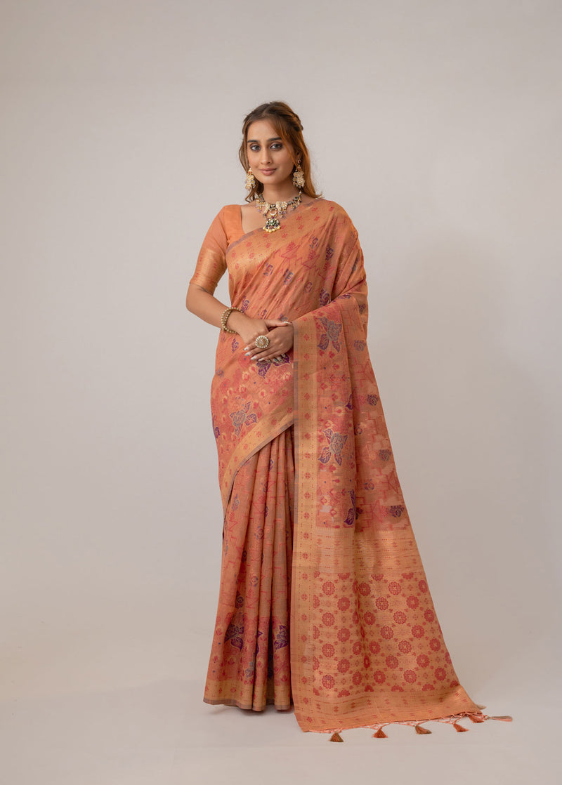 Juhi Cotton Peach Saree