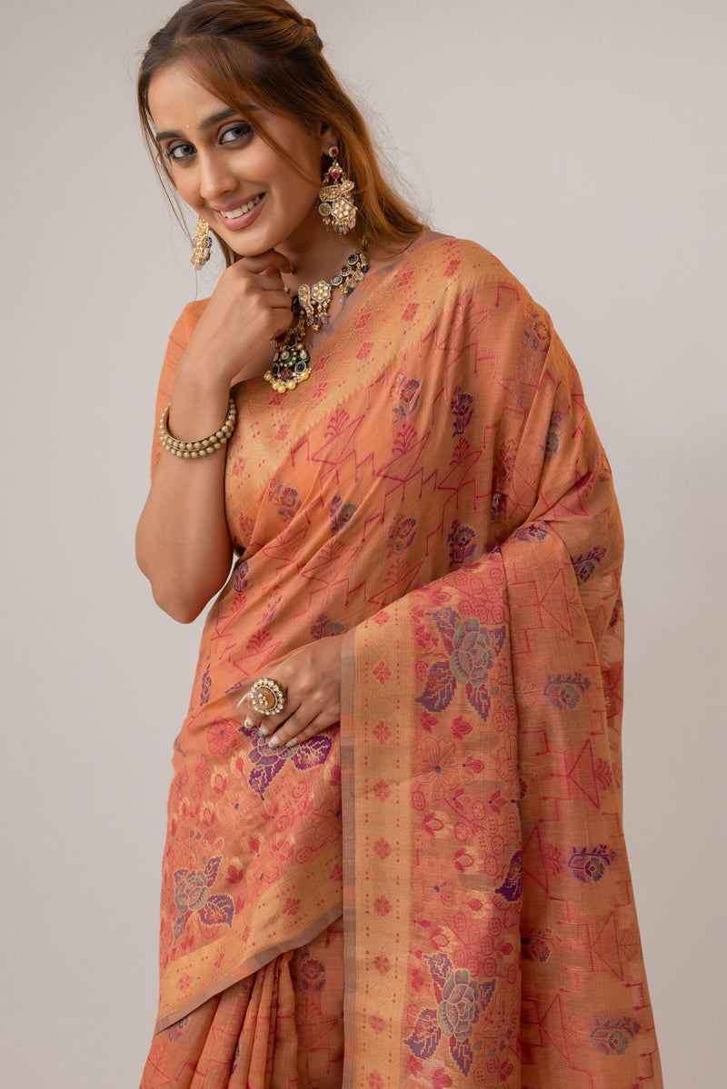 Juhi Cotton Peach Saree