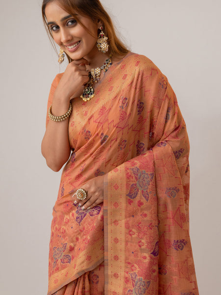 Juhi Cotton Peach Saree