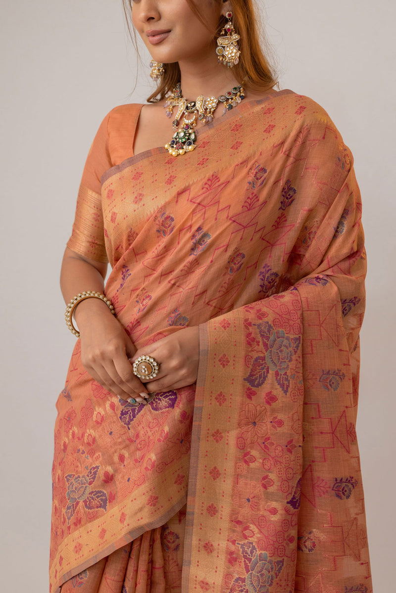 Juhi Cotton Peach Saree