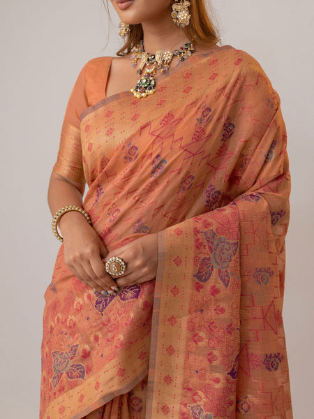 Juhi Cotton Peach Saree