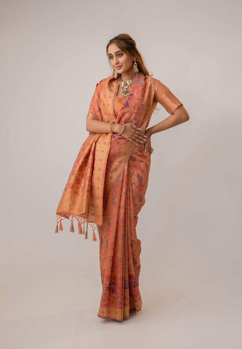 Juhi Cotton Peach Saree