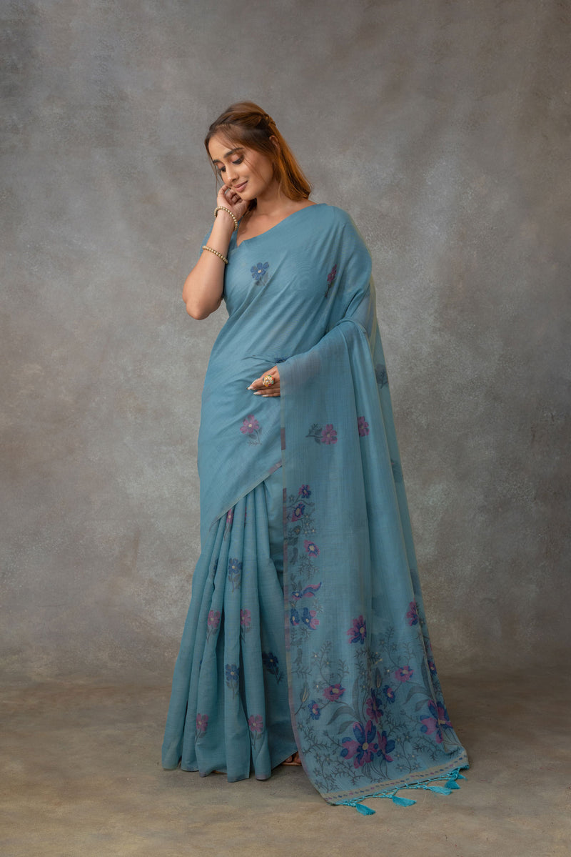 Lavanya Cotton Blue Saree