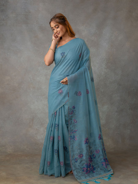 Lavanya Cotton Blue Saree