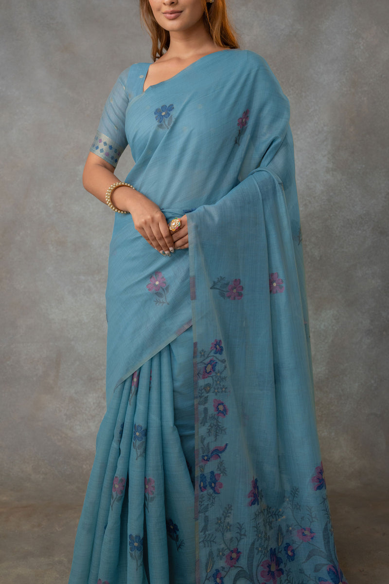 Lavanya Cotton Blue Saree