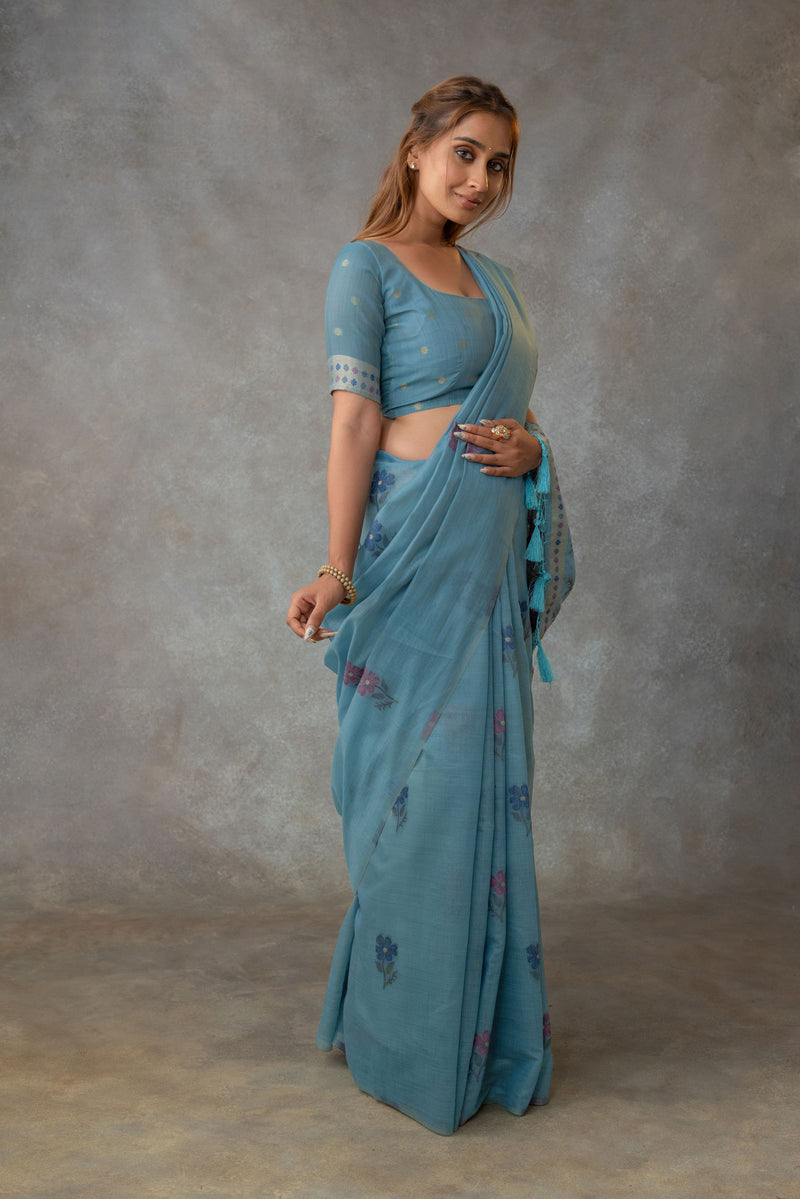 Lavanya Cotton Blue Saree