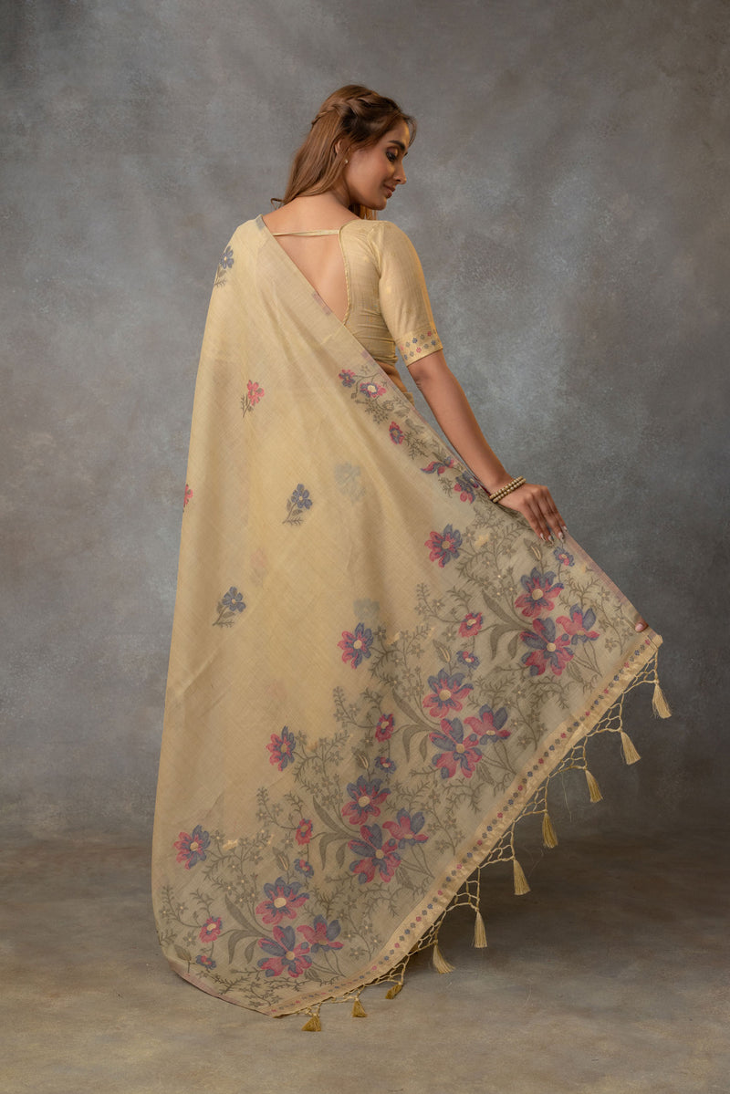 Lavanya Cotton Sand Yellow Saree