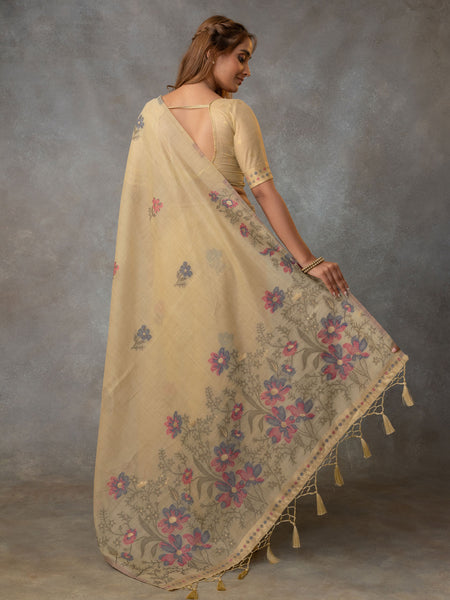 Lavanya Cotton Sand Yellow Saree
