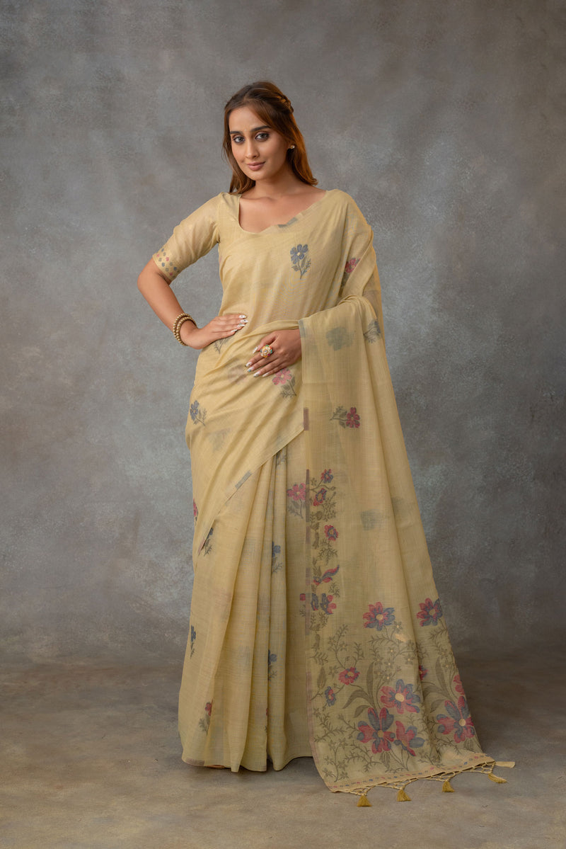 Lavanya Cotton Sand Yellow Saree