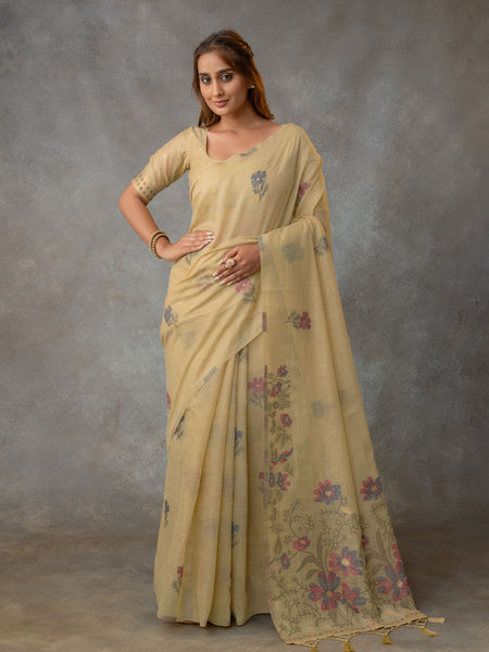 Lavanya Cotton Sand Yellow Saree
