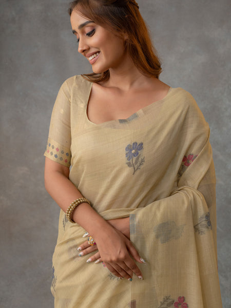 Lavanya Cotton Sand Yellow Saree