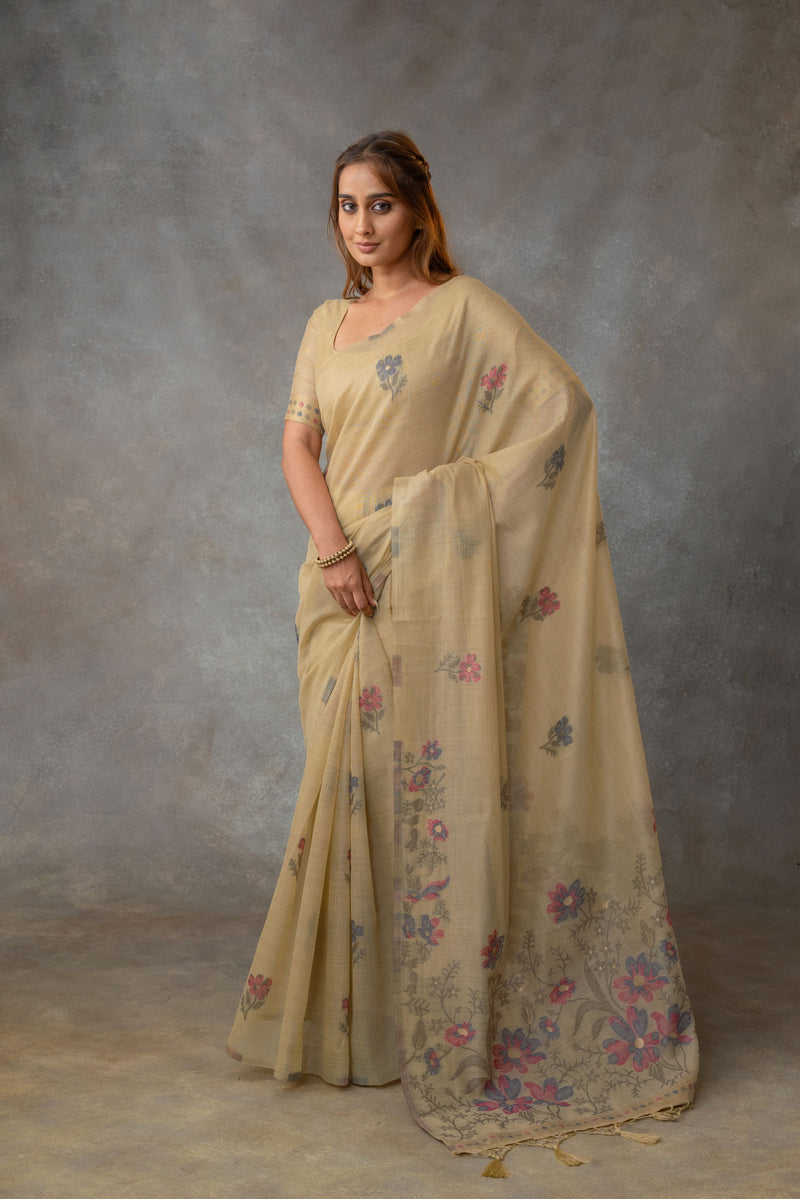 Lavanya Cotton Sand Yellow Saree