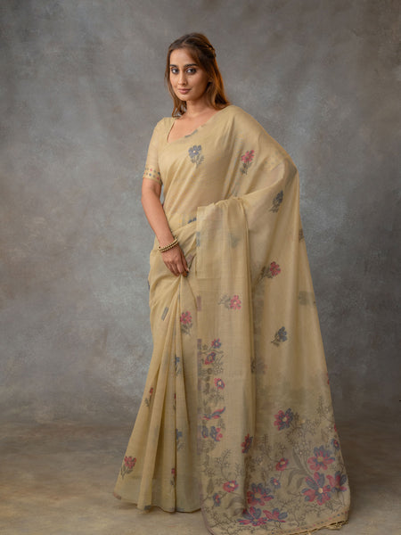 Lavanya Cotton Sand Yellow Saree