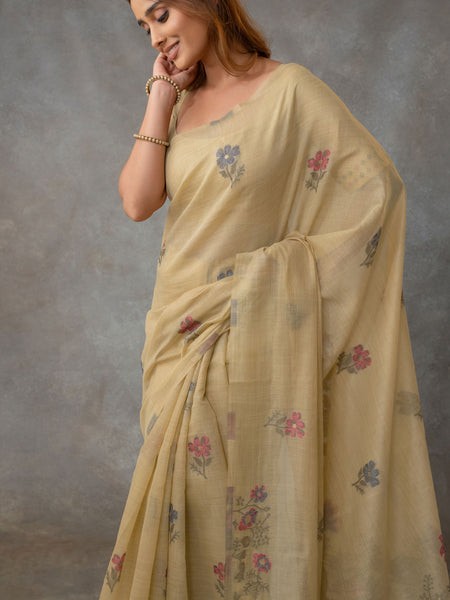 Lavanya Cotton Sand Yellow Saree
