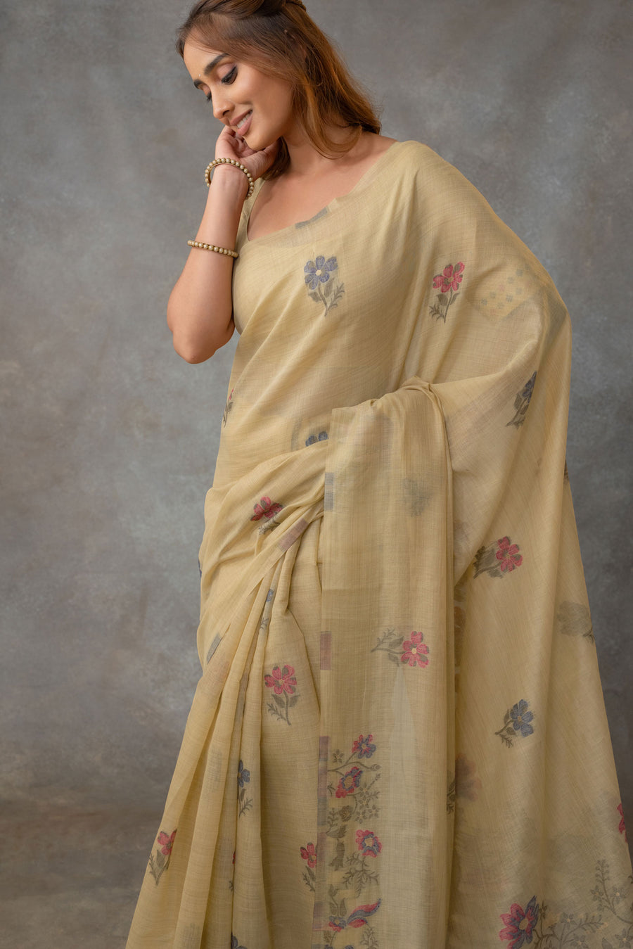 Lavanya Cotton Sand Yellow Saree