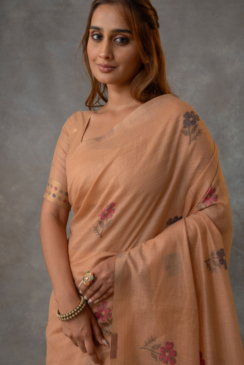 Lavanya Cotton Peach Saree