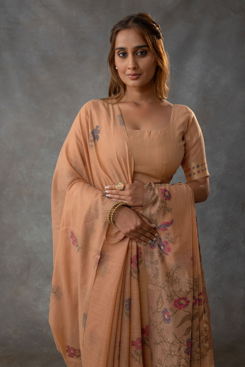 Lavanya Cotton Peach Saree