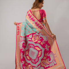 Patola Linen Blue Saree