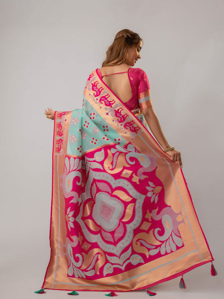 Patola Linen Blue Saree