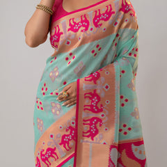 Patola Linen Blue Saree