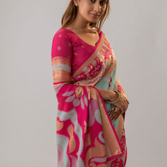 Patola Linen Blue Saree