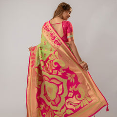 Patola Linen Green Saree