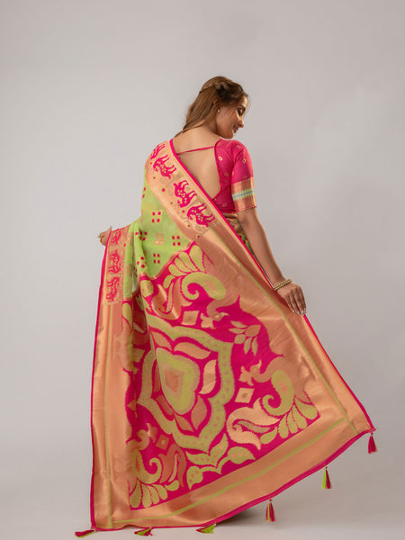 Patola Linen Green Saree
