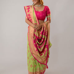 Patola Linen Green Saree