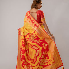Patola Linen Yellow Saree