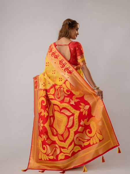 Patola Linen Yellow Saree