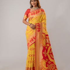 Patola Linen Yellow Saree