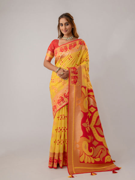 Patola Linen Yellow Saree