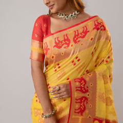 Patola Linen Yellow Saree