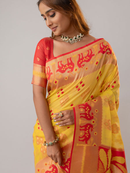 Patola Linen Yellow Saree