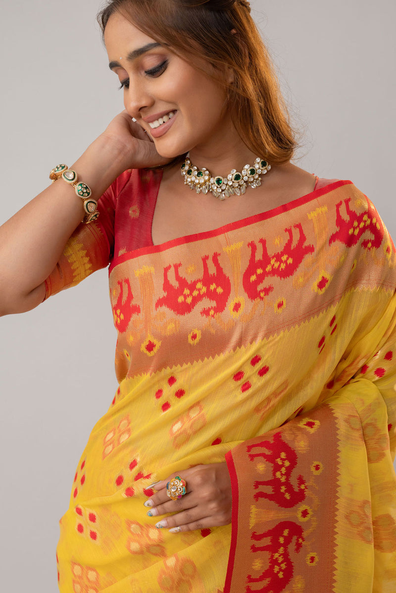 Patola Linen Yellow Saree