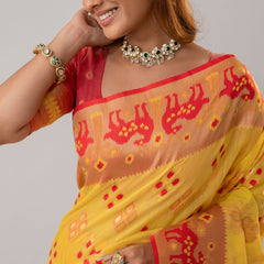Patola Linen Yellow Saree