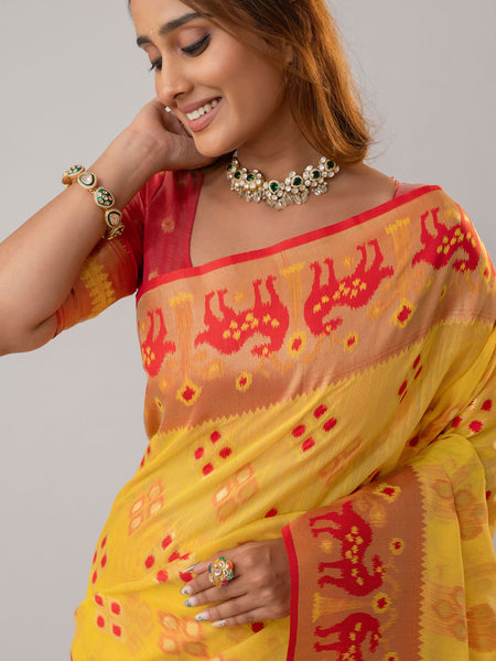 Patola Linen Yellow Saree