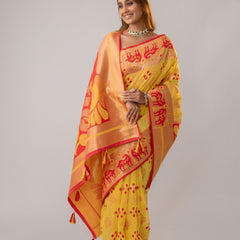 Patola Linen Yellow Saree