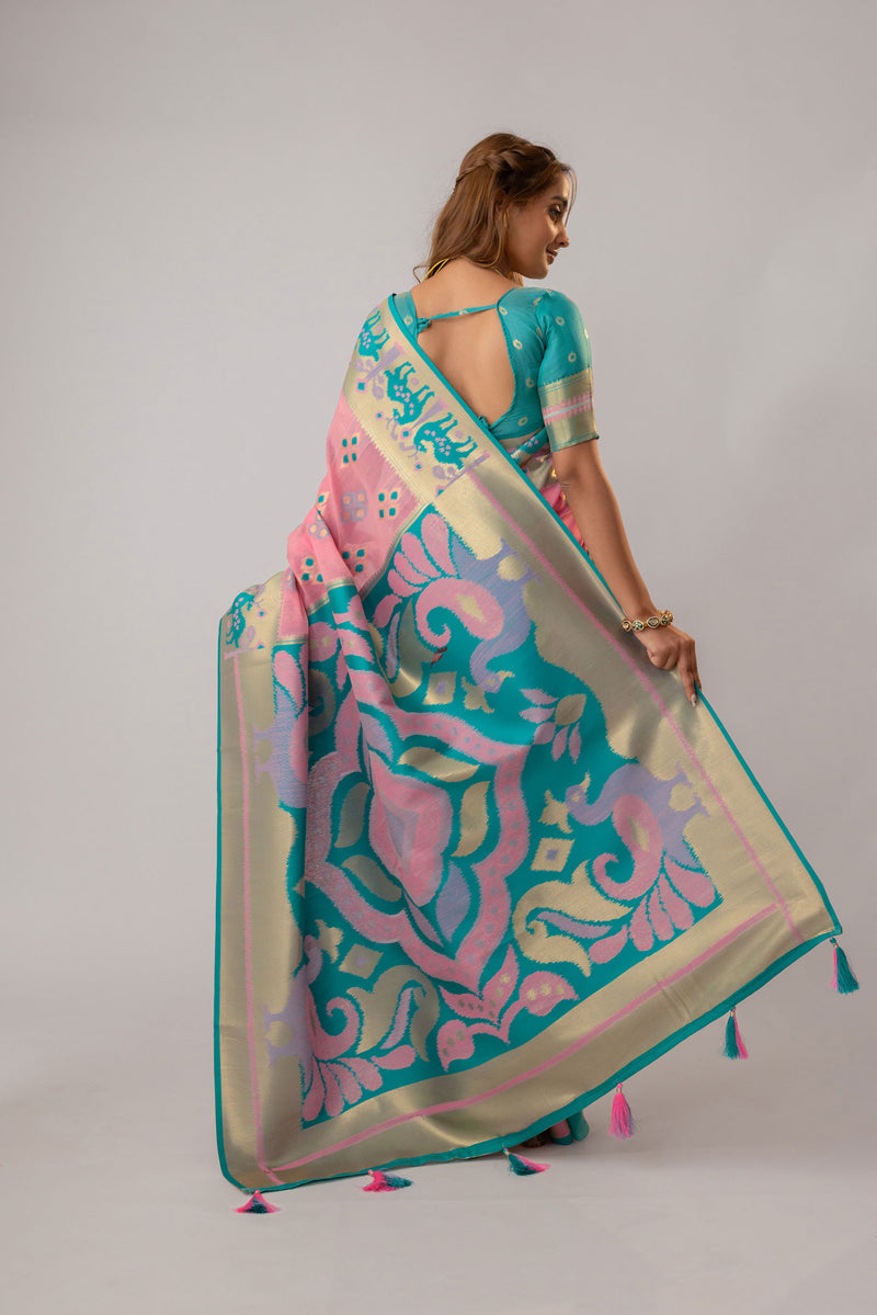 Patola Linen Pink Saree