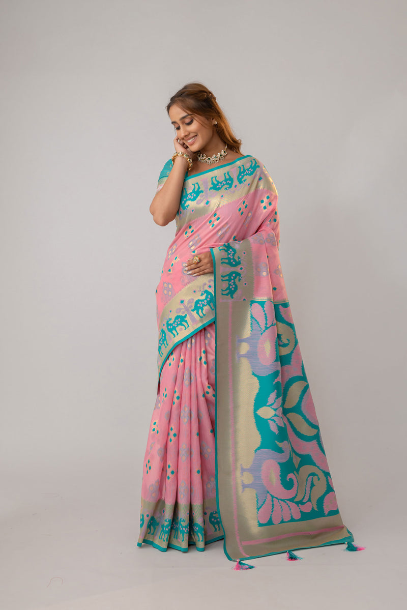 Patola Linen Pink Saree