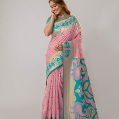 Patola Linen Pink Saree
