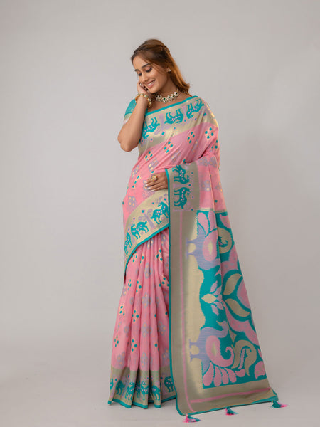 Patola Linen Pink Saree