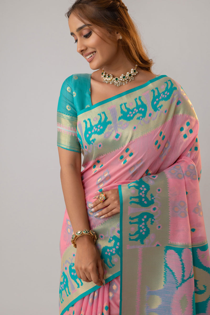 Patola Linen Pink Saree