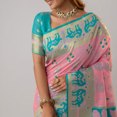Patola Linen Pink Saree