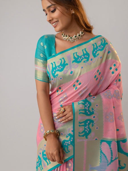 Patola Linen Pink Saree