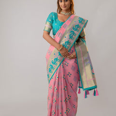 Patola Linen Pink Saree