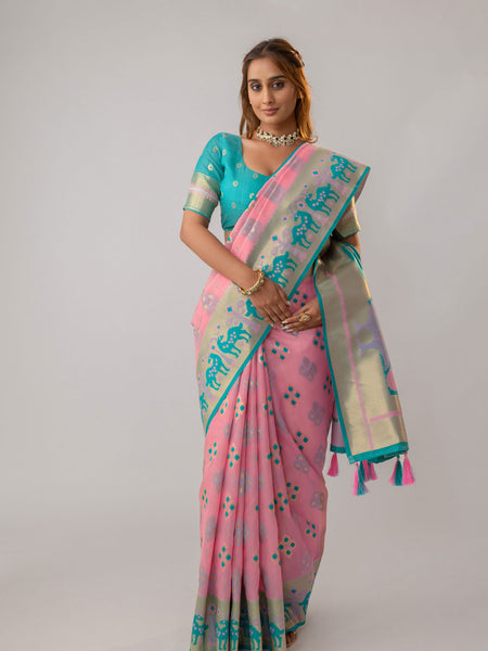 Patola Linen Pink Saree